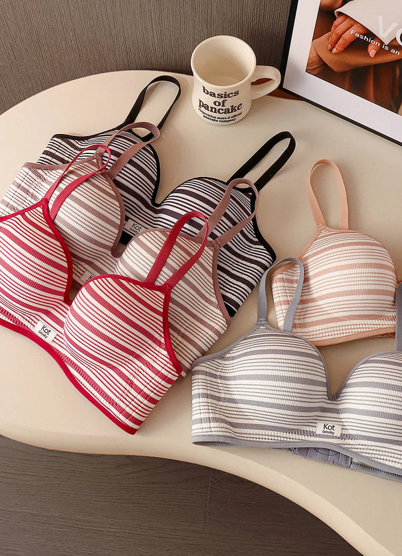 Women’s Seamless One-Piece Wire-Free Lingerie, Contrast Stripe Bra