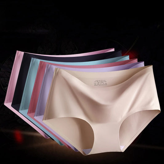 3Pcs/Set Seamless Ice Silk Panties For Women Intimate Comfort Briefs Large Size Mid-waist M-XXL Multiple Color Options Lingerie